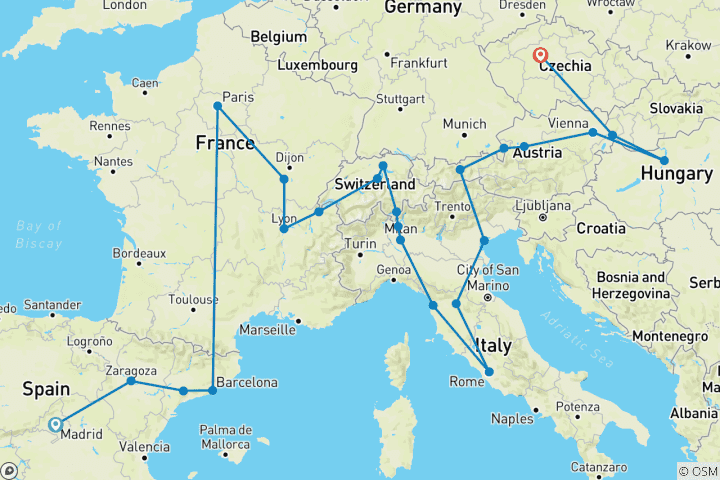 Carte du circuit Les quatre grands (48 destinations)