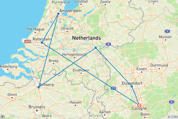 Karte von Rhein Erlebnis Amsterdam & Rotterdam 2026 (7 Destinationen)