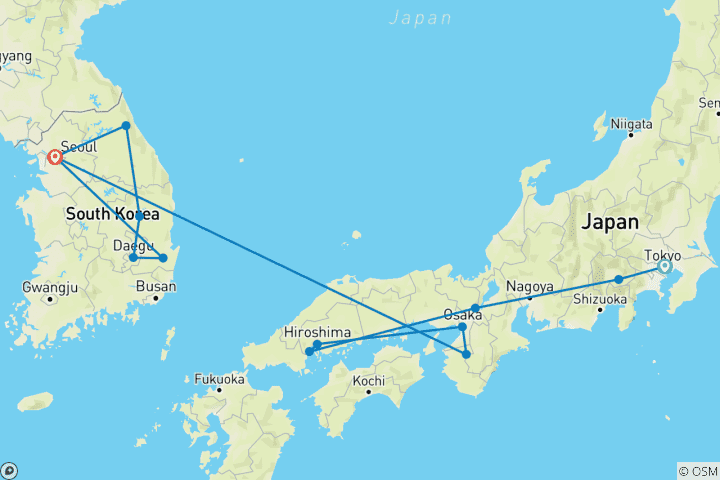 Carte du circuit Les points forts du Japon et de la Corée du Sud