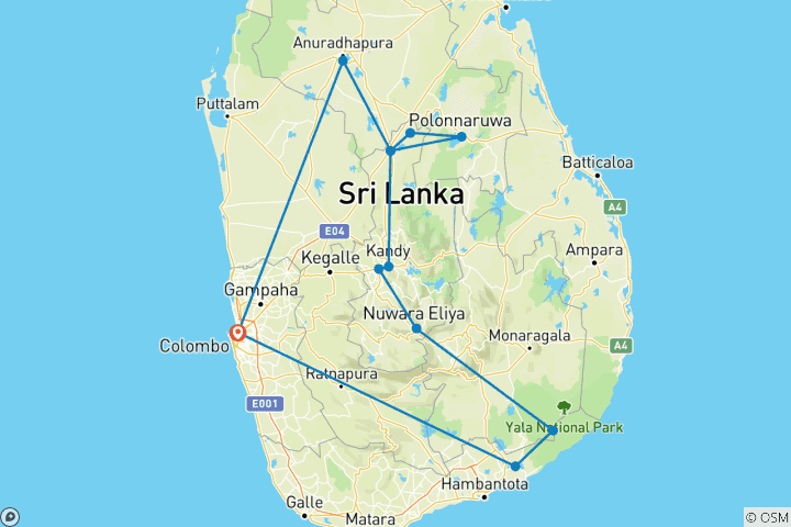 Kaart van Sri Lanka Classic (groepsreis)