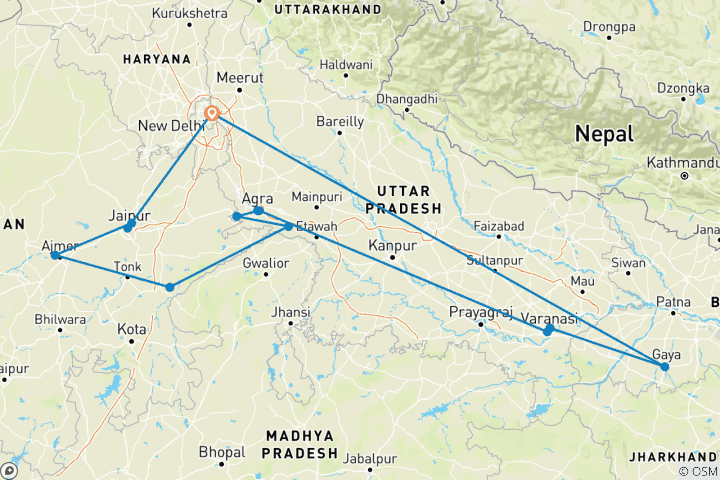 Map of Highlights of Northern India (October Onwards)