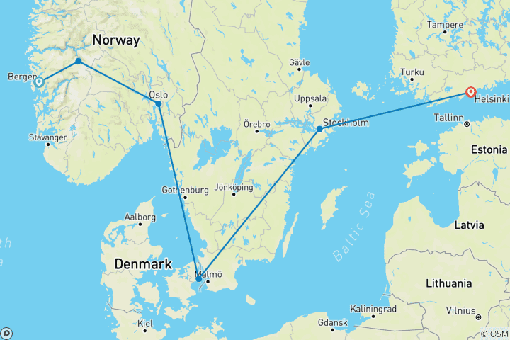 Map of Capitals & Fjords 14 Days