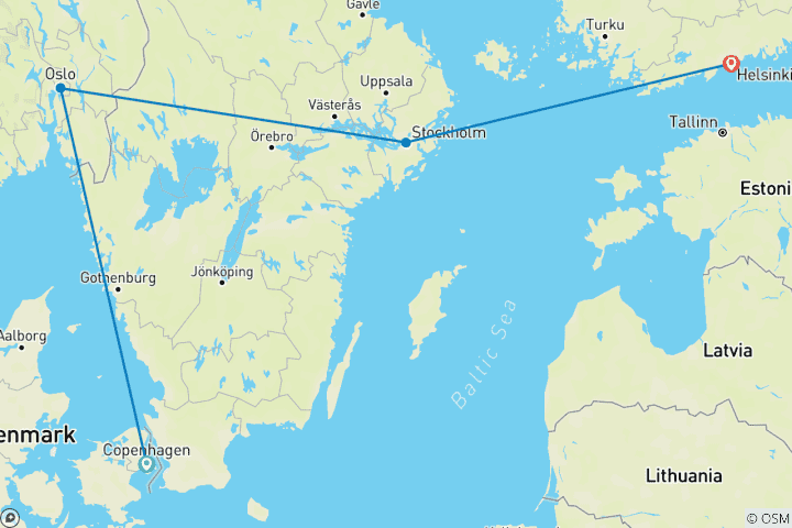 Carte du circuit Capitales scandinaves (12 jours)