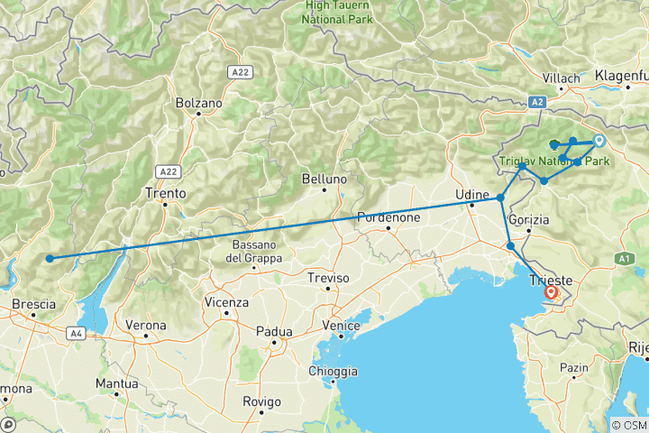 Karte von Bled - Triest: Auf der Panoramaroute durch Slowenien (8 Tage)