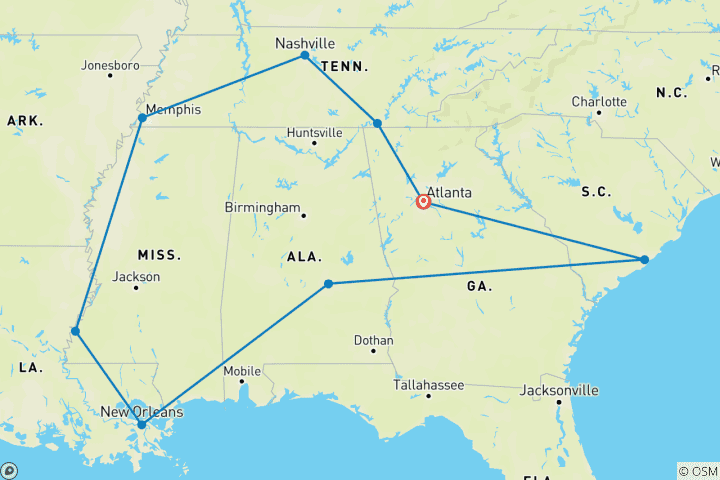 Carte du circuit Des pays du Sud qui sonnent à portée de main