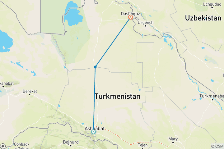Map of Door to Hell Turkmenistan Tour - Private Tour