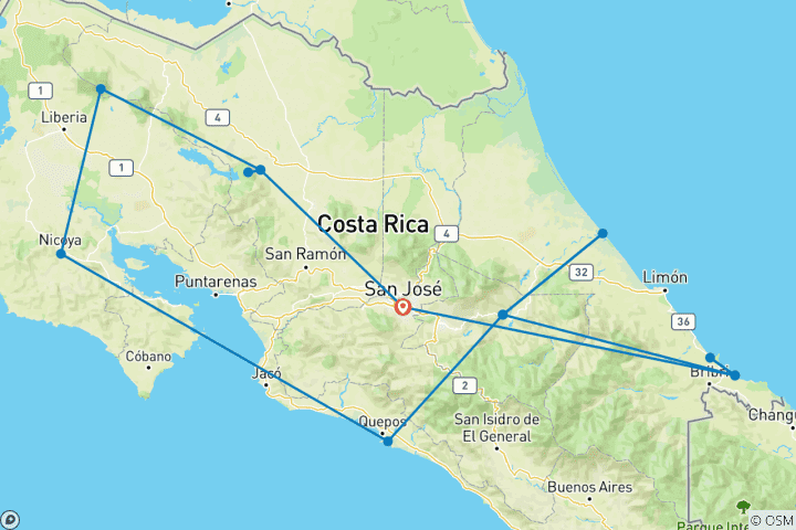 Kaart van Zo oogverblindend als een ara - Costa Rica intensief