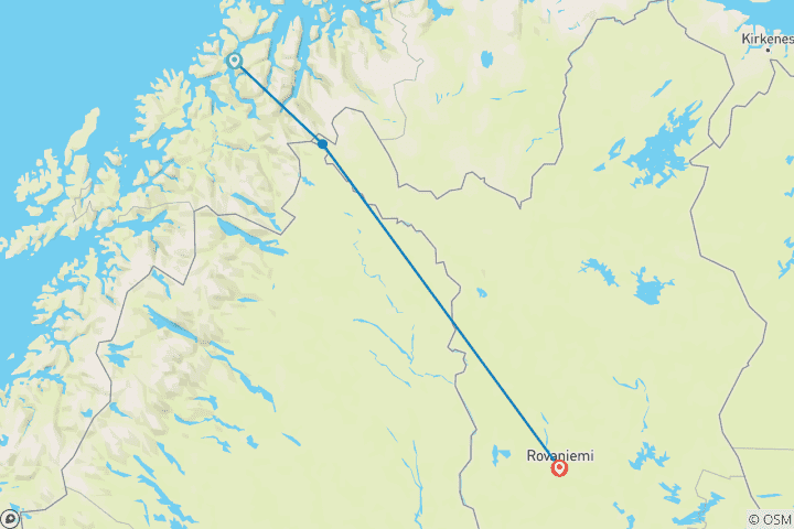 Carte du circuit Expérience festive de l'Arctique - de Tromsø à Rovaniemi (8 jours)