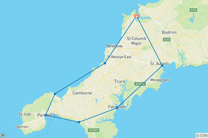 Carte du circuit Tour de Cornouailles à vélo (9 jours)