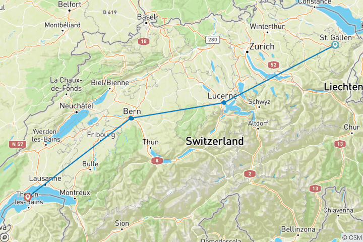 Carte du circuit Escapade en train suisse