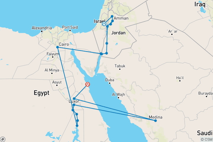 Mapa de Jerusalén, Jordania y Egipto eterno con Hurghada (including Medina)