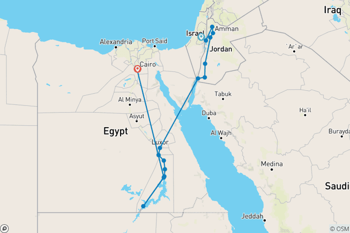 Carte du circuit Merveilles du Moyen- Orient (17 destinations)