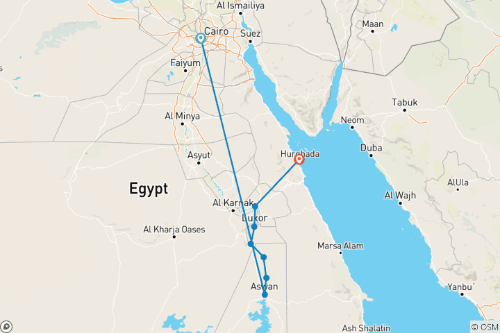 Map of Cairo, Beauties of the Nile and Hurghada (8 destinations)