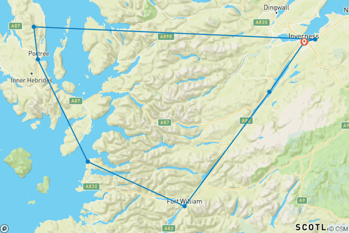 Map of Isle of Skye, Loch Ness & The West Highlands