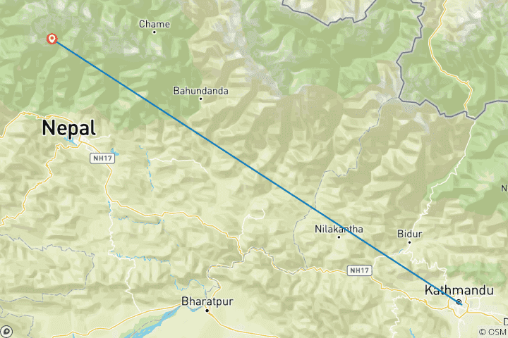 Carte du circuit Hélicoptère vers le camp de base de l'Annapurna