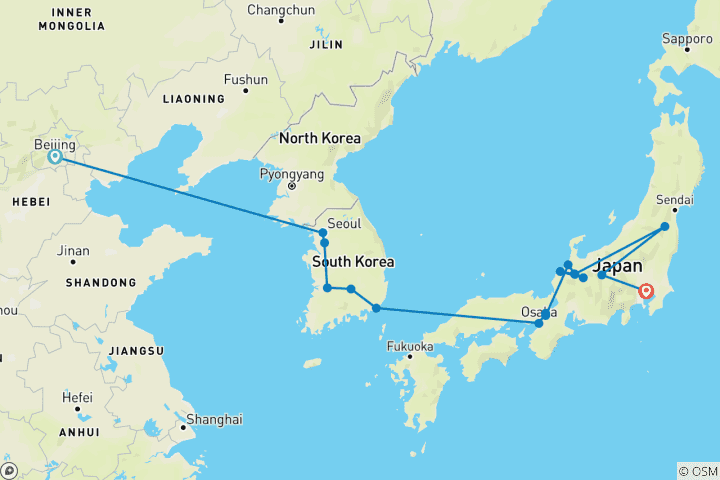 Map of Beijing, Korea, and Traditional Japan