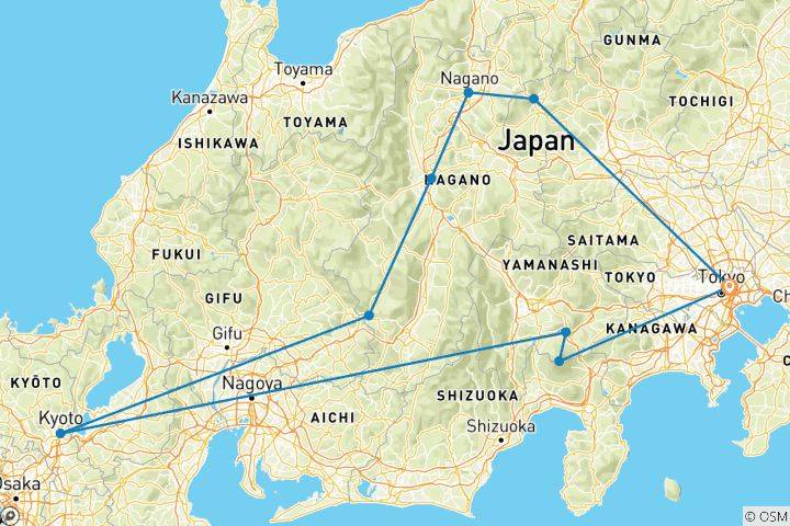 Carte du circuit Japon central (including Tsumago)