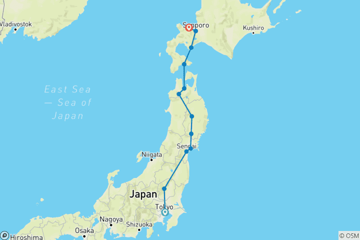 Map of North Japan End Sapporo (from Tokyo to Otaru)