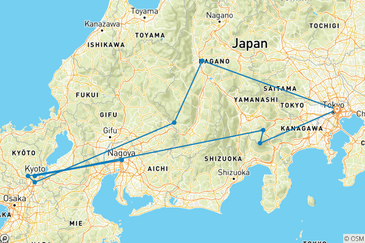 Carte du circuit Central Japan Express (10 destinations)