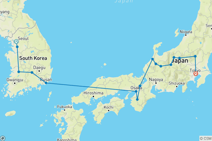 Map of South Korea and Feudal Japan