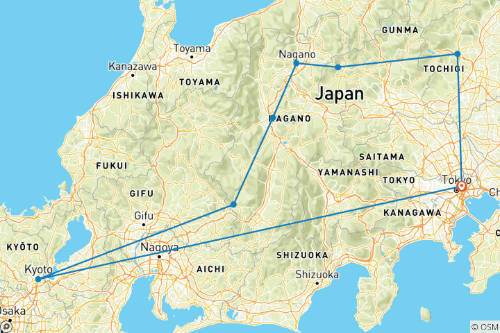 Carte du circuit Tokyo, Kyoto et les Alpes