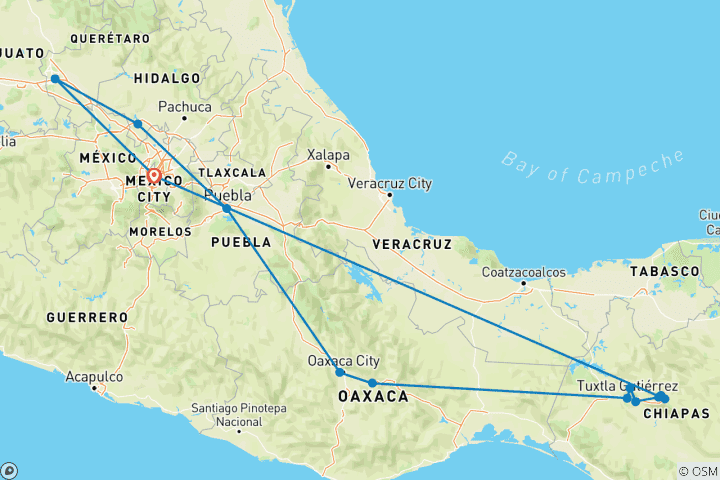 Karte von Mexiko: Pfade der Tradition (13 Destinationen)