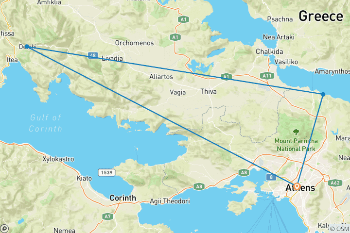 Kaart van Griekenland: Athene, Delphi, Meteora - 5 dagen