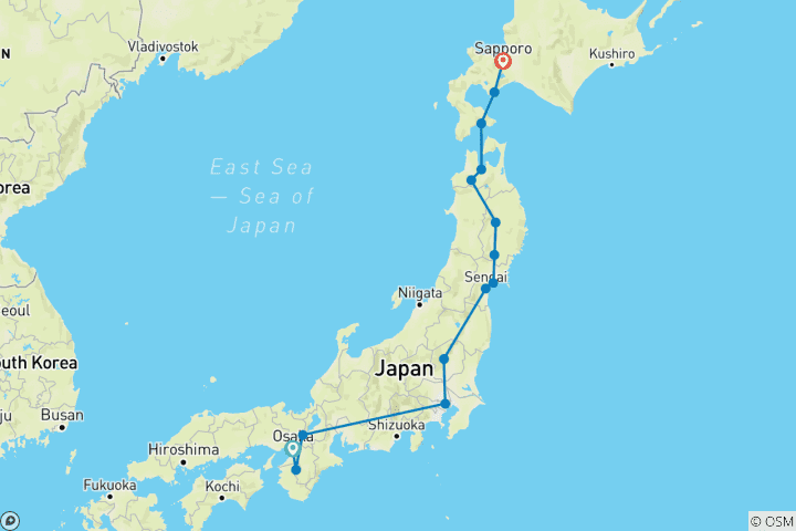 Carte du circuit Japon traditionnel et nord du Japon - Fin Sapporo