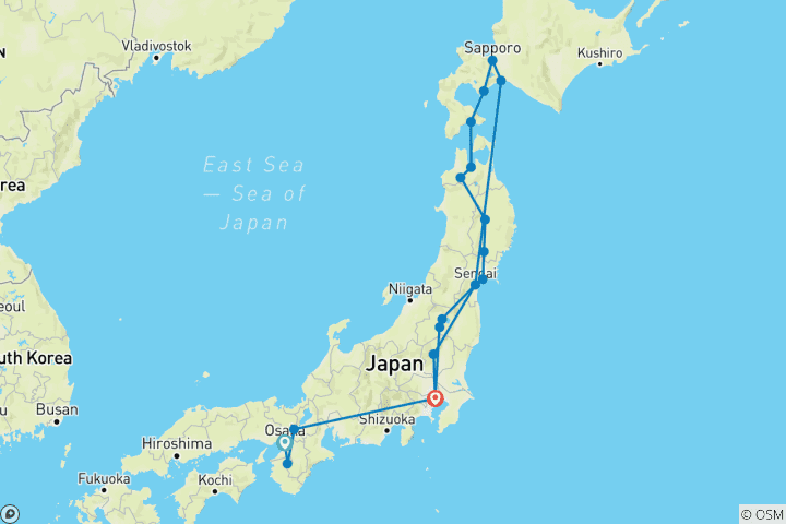 Carte du circuit Japon traditionnel et nord du Japon