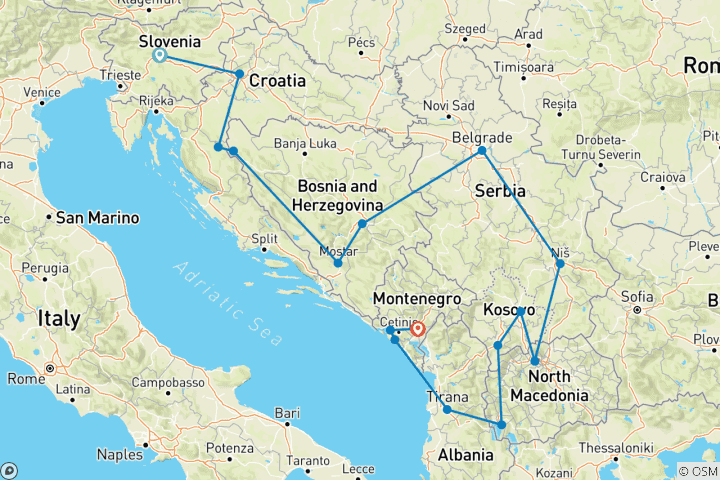 Carte du circuit Tour de la Yougoslavie en 12 jours