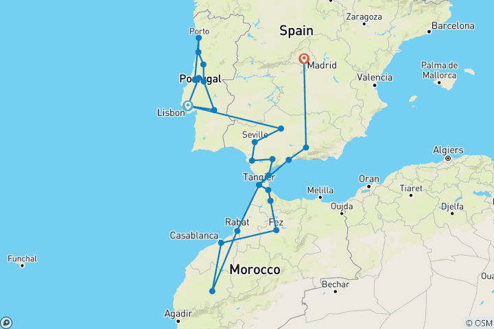 Map of De Lisbonne à Madrid et au Maroc : Voyage en petit groupe