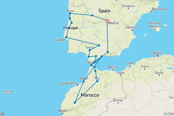 Carte du circuit Espagne, Portugal et Maroc : Un circuit en petit groupe