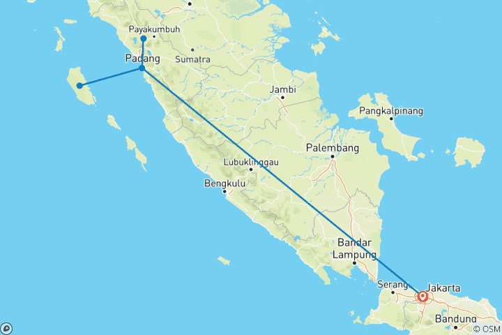 Carte du circuit 16 jours en Indonésie : Voyage à travers la culture Minangkabau et les plages des Mentawai