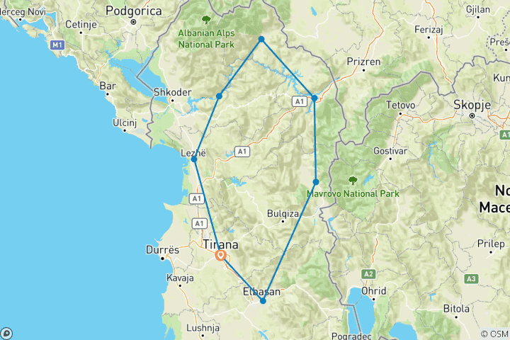 Carte du circuit Cyclisme dans le nord de l'Albanie