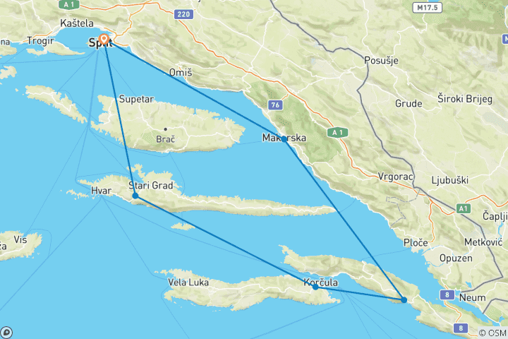 Map of Croatia Island Sail and Ultra Music Festival with Festigo Travel (Festival First)