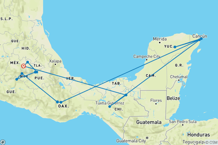 Carte du circuit Découvrez le Mexique : Culture, ruines et plages - Circuit de 15 jours