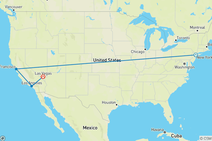 Carte du circuit Aventure aux États-Unis : City Hopping from Coast to Coast