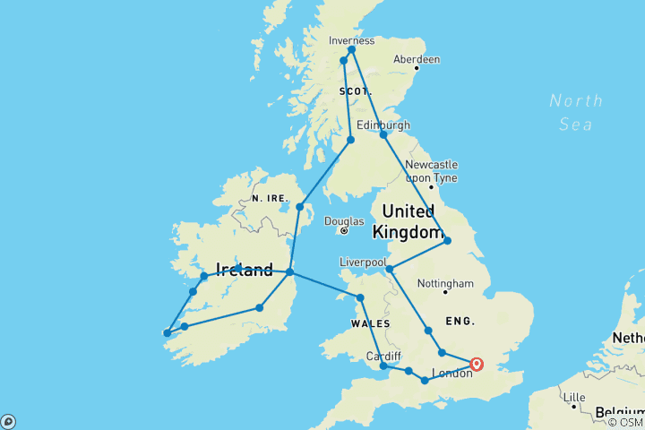 Karte von Keltischer Traum: Von London nach Dublin - 15 TAGE