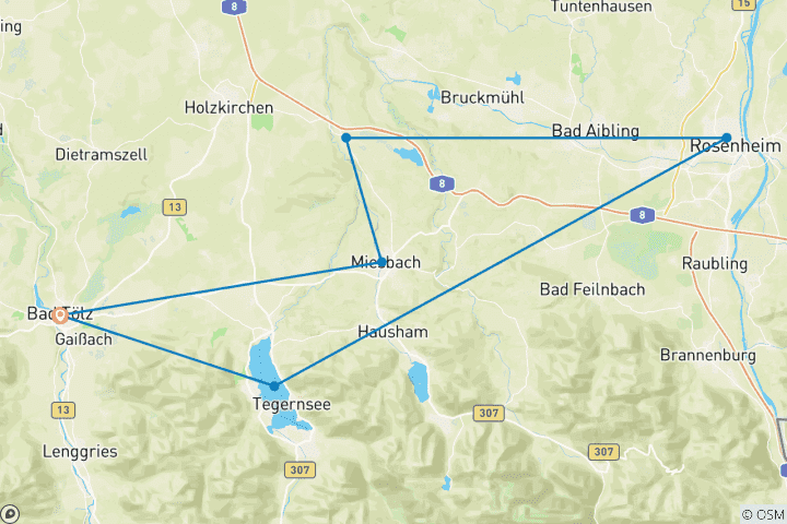 Karte von Brauerei und Bier Radweg Oberbayern