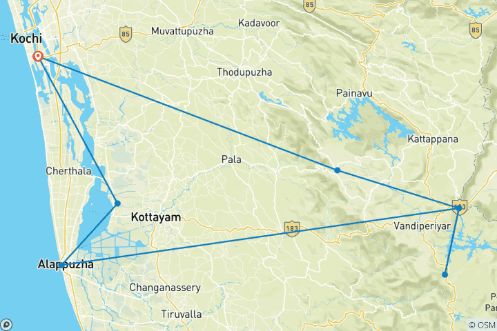 Kaart van India tussen kruiden en backwaters