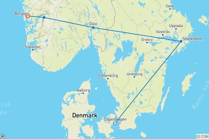 Carte du circuit Découverte de la Scandinavie 2027 - 10 jours (from Copenhague to Bergen)