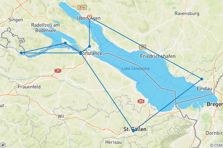 Karte von Bodensee - geführte Radreise - Drei Länder Tour (7 Tage)