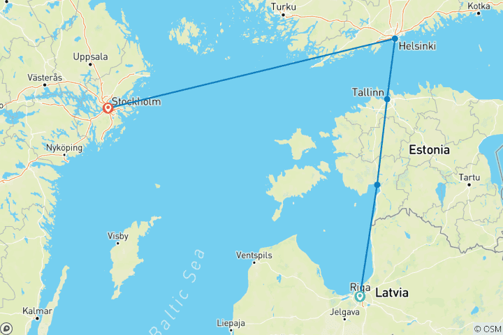 Kaart van Baltische staten naar Scandinavië - 10 dagen