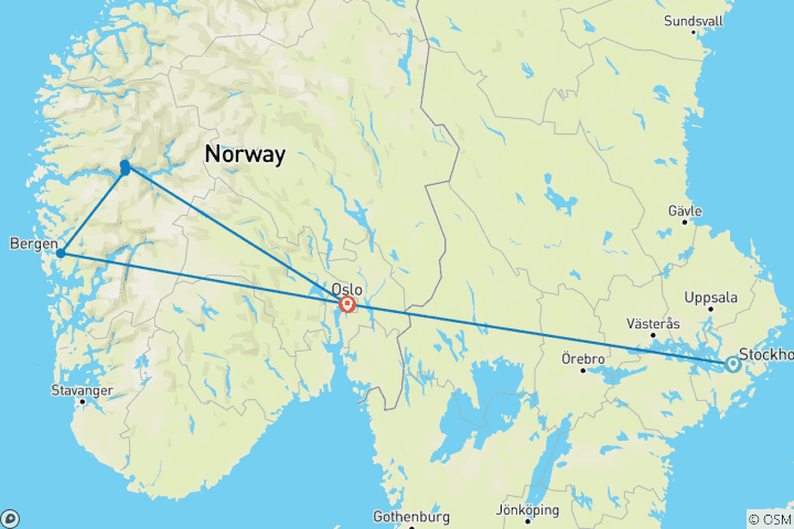 Carte du circuit Magie des Fjords au départ de Stockholm - 12 jours