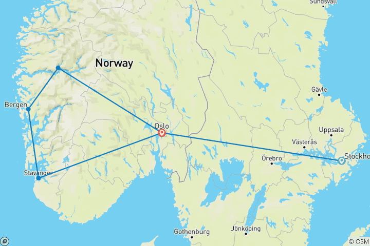 Carte du circuit Magie des Fjords Stockholm à Stavanger - 11 jours