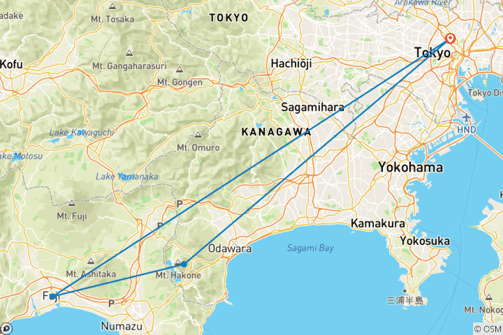 Carte du circuit Tokyo et Hakone, porte du Mont Fuji (4 étoiles) - 4 jours