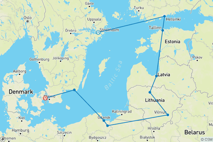 Carte du circuit Héritage de la Baltique au départ de Stockholm - 13 jours