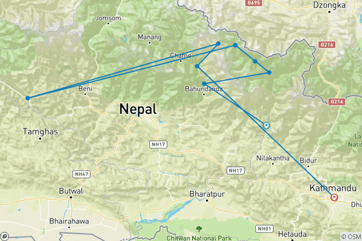 Karte von Manaslu-Rundreise Kurztrek