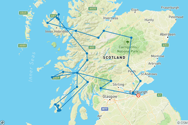 Carte du circuit 8 jours Les îles de Skye, Mull, Iona et le whisky d'Islay en petit groupe
