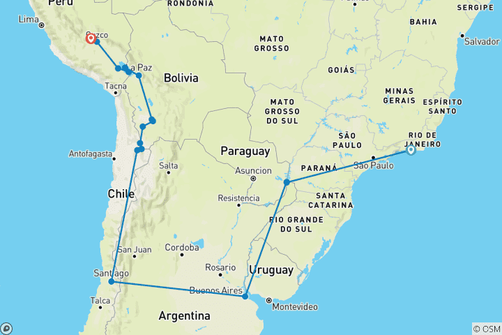 Map of All Around South America: From Salt flats to Macchu Picchu